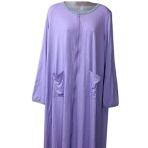 Ekouaer Lavender Full Zip House Dress Lounge Pajamas LG NWT Comfortable Cozy